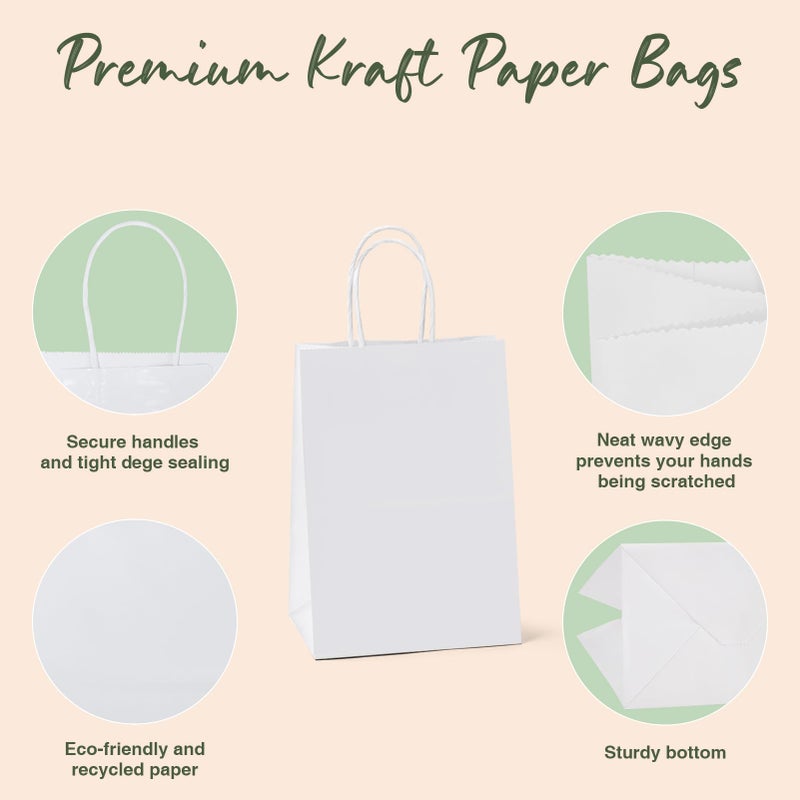 GSSUSA 5.25x3.75x8 20Pcs White Paper Bags With Handles?Small Gift Bags for Shopping,Craft,GroceryParty,Retail,Lunch,Business,Wedding,Merchandise,Boutique - Image 4